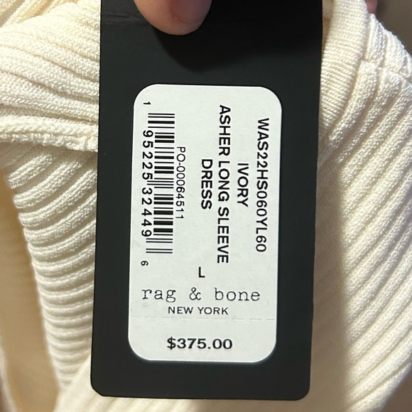 NWT Rag & Bone Ivory Bodycon Asher Ribbed dress - Picture 2 of 7